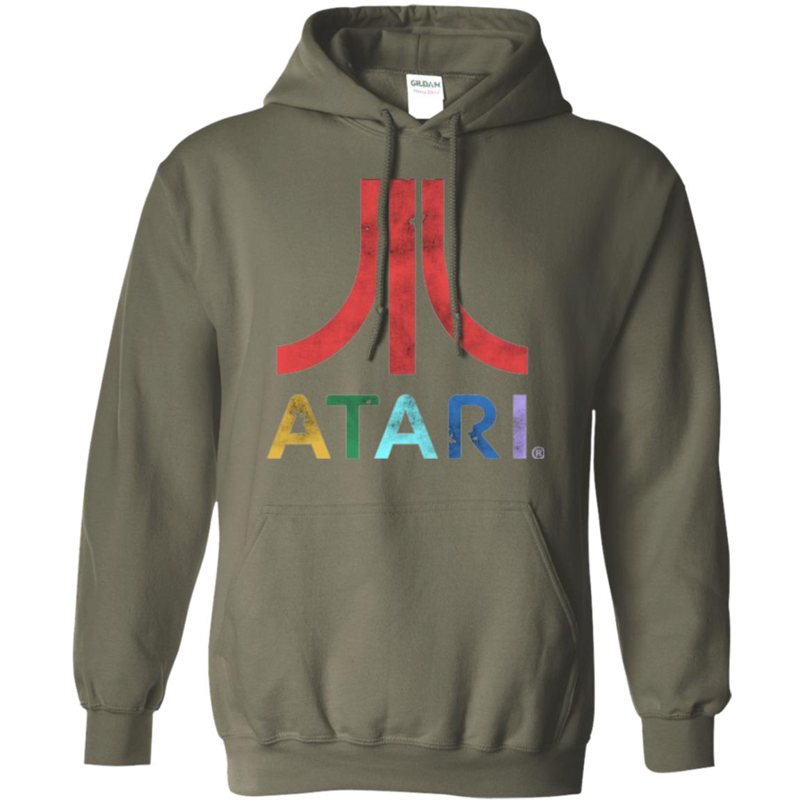 Colorful Retro Atari Gaming Logo T-shirt Military Green