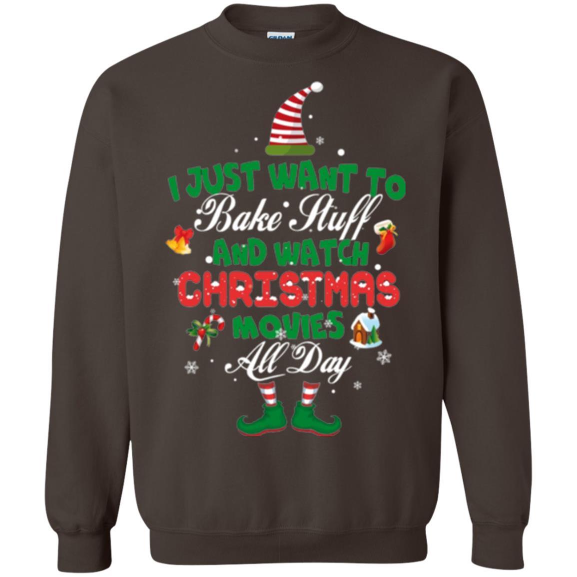 Christmas T-shirt I Just Want To Bake Stuff And Watch Christmas Movies Dark Chocolate