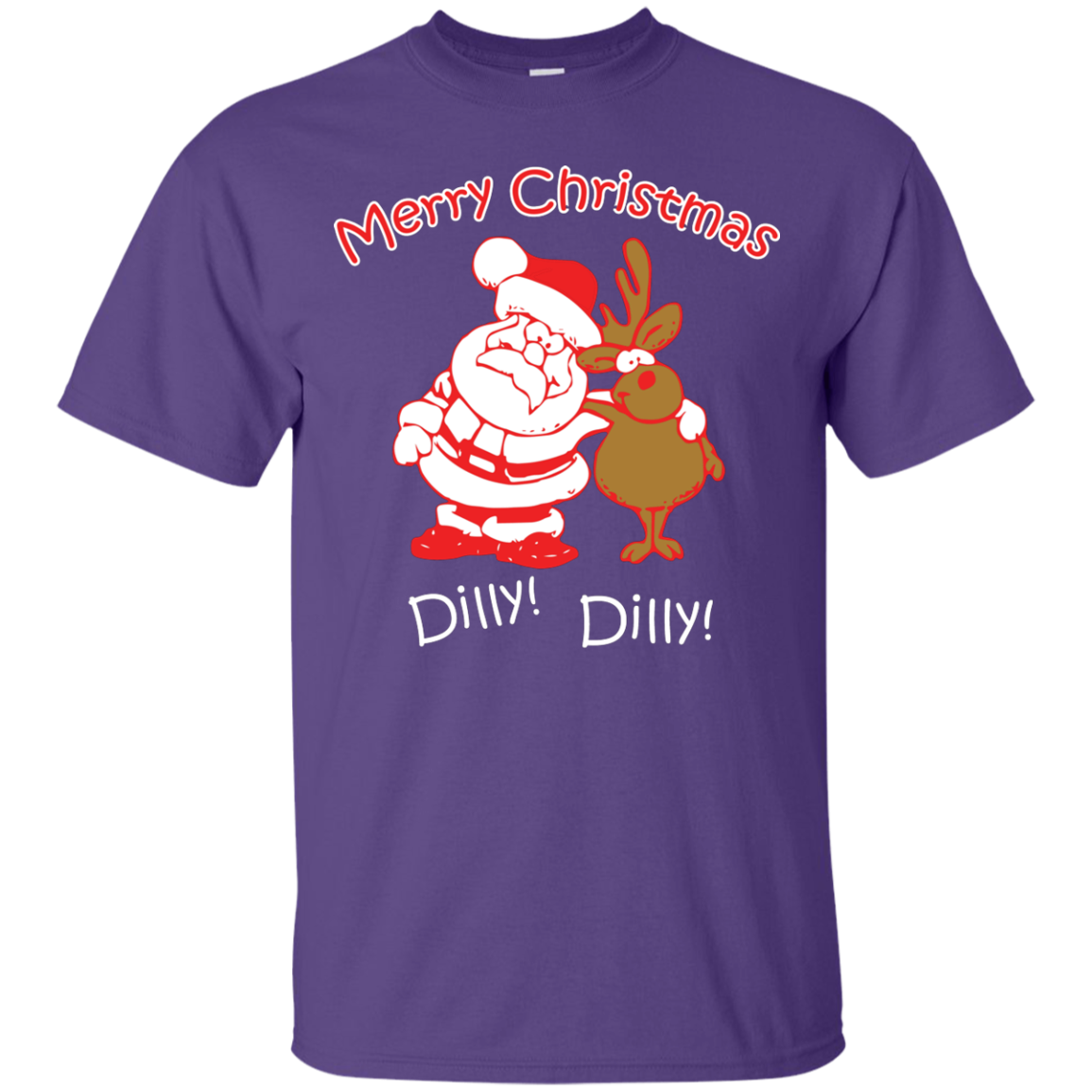 Christmas T-Shirt Merry Christmas Santa And Reindeer Dilly! Dilly! Purple