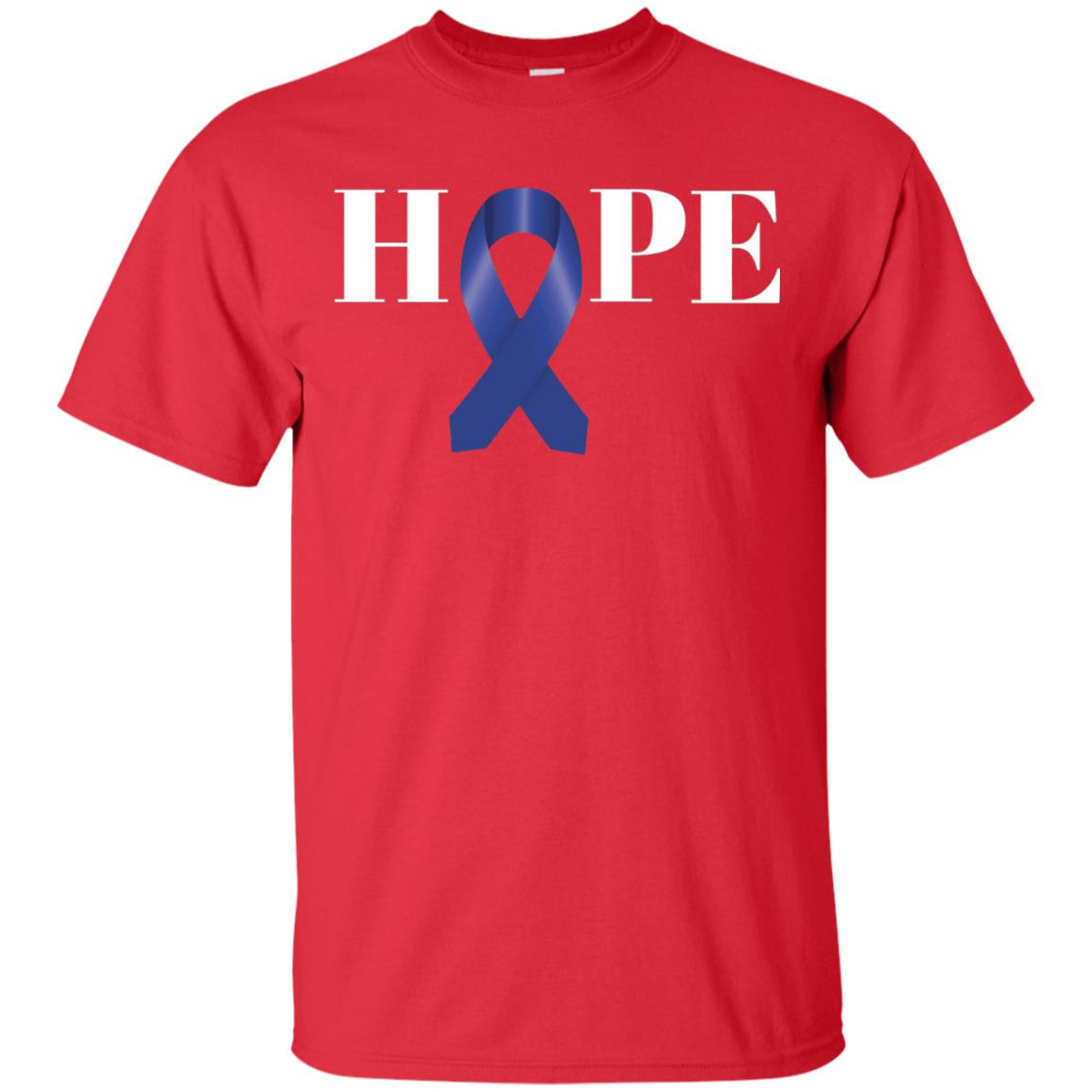 Hope Blue Ribbon Cancer Awareness Colon Cancer T-shirt Red