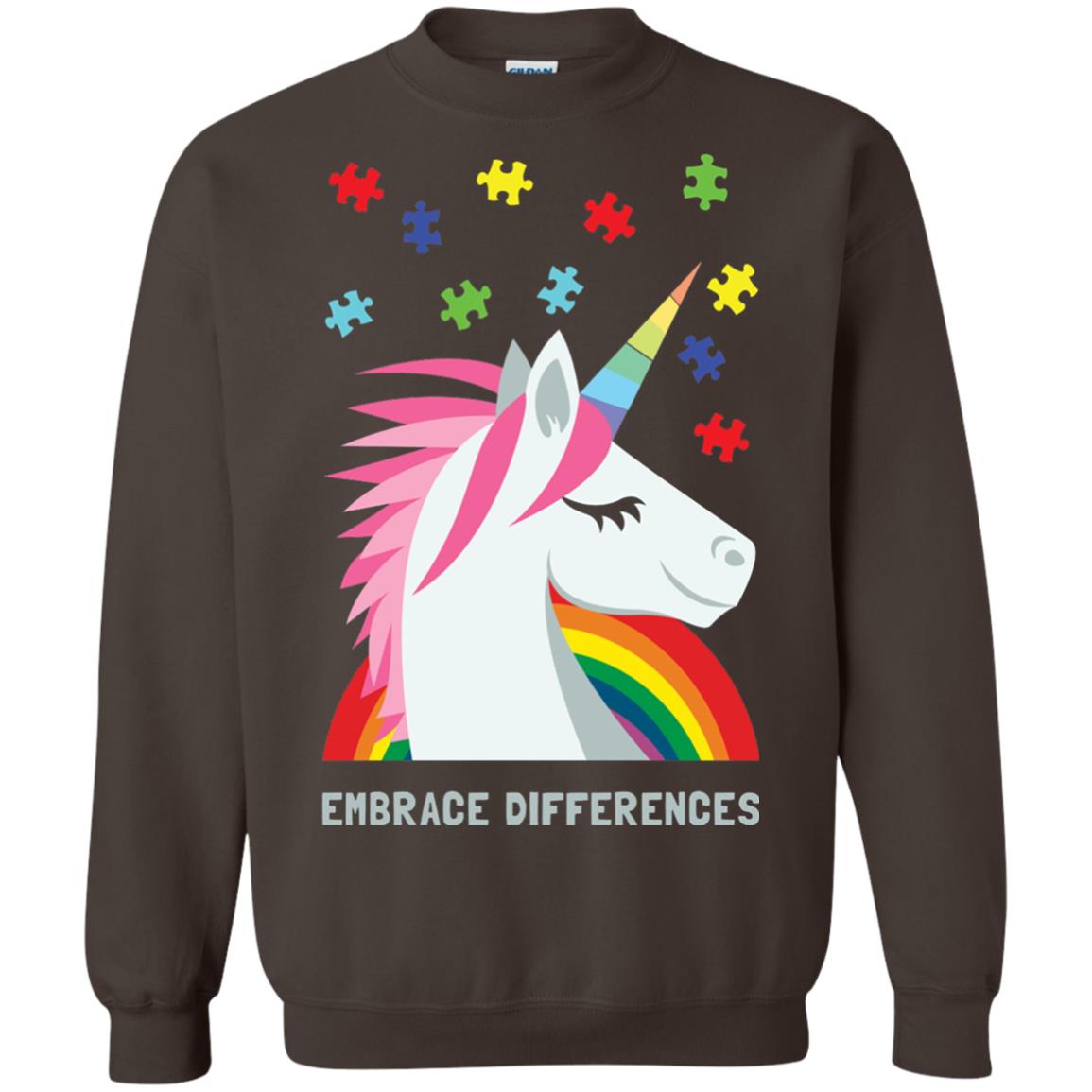 Autism Awareness Shirt Unicorn Puzzle Embrace Differences Dark Chocolate