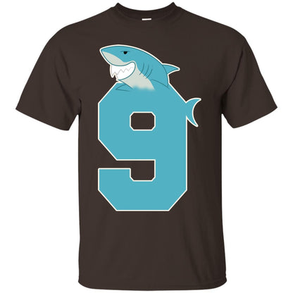 9th Birthday Shark Party Shirt Dark Chocolate
