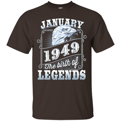69th Birthday T-shirt January 1949 Birth Of Legend Dark Chocolate