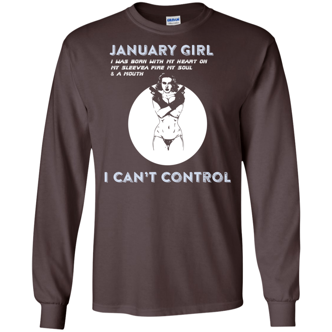January Girl I Was Born With My Heart T-shirt Dark Chocolate