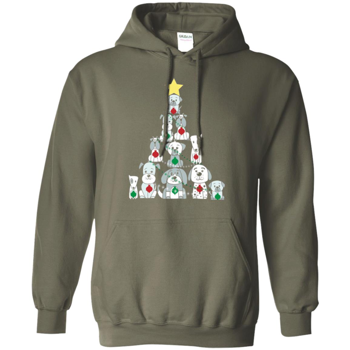 Dogs Lovers T-shirt Christmas Tree By Dogs Military Green