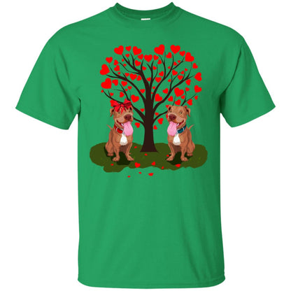 Valentine Pitbull Couple Heart Tree Shirt Irish Green