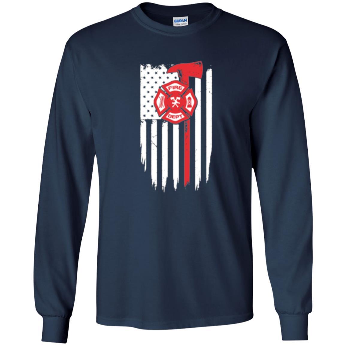 Firefighter T-shirt American Flag Proud Of Us Fireman Navy