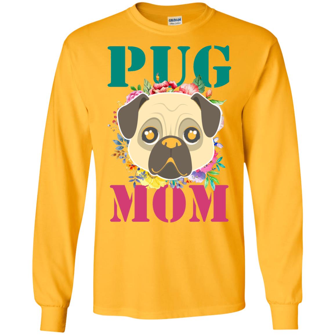 Floral Pug Mom T-shirt Puppy Pet Lover Gold