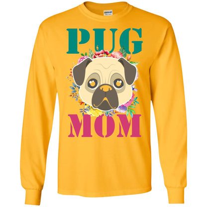 Floral Pug Mom T-shirt Puppy Pet Lover Gold