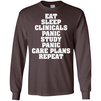 Funny Nursing Student T-shirt Eat Sleep Clinicals Panic Dark Chocolate