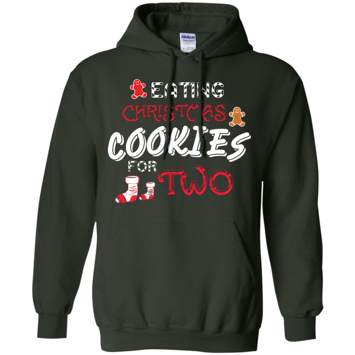 Christmas T-shirt Eating Christmas Cookies For Two Forest Green