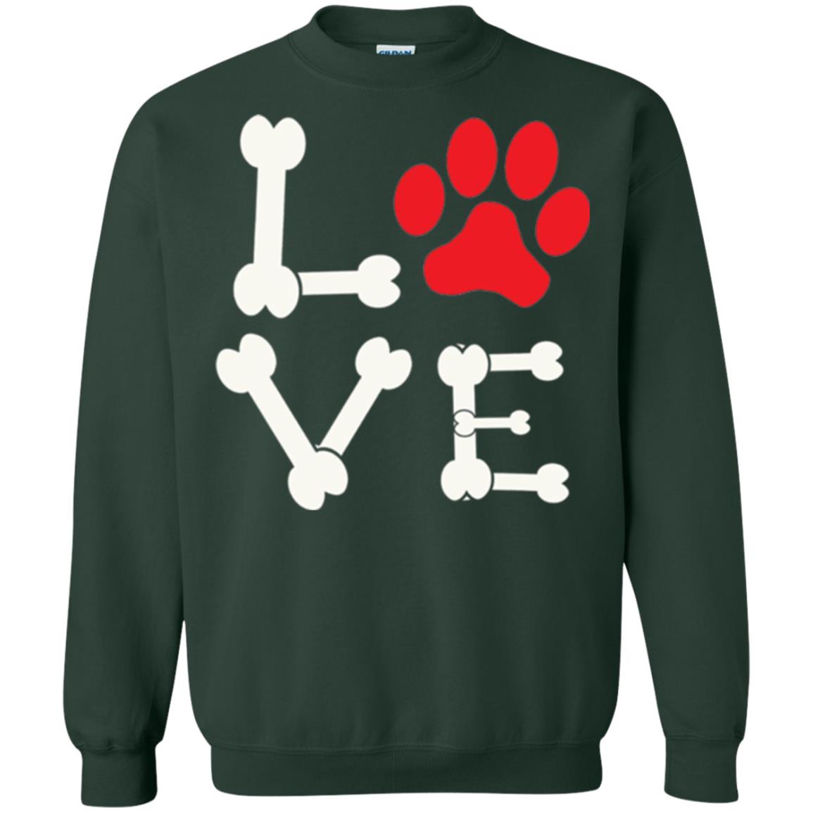 Love My Dog Red Pawprint Dog Bones T-shirt Forest Green