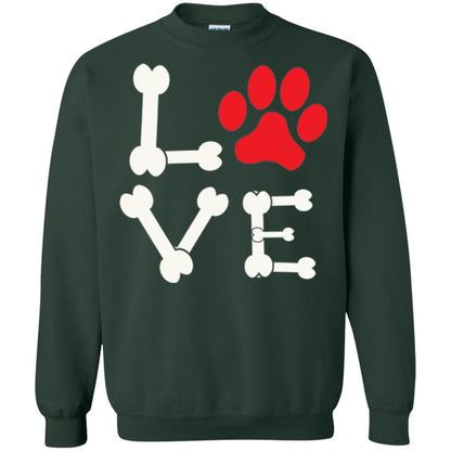 Love My Dog Red Pawprint Dog Bones T-shirt Forest Green
