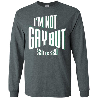 Funny Bi-curious Bachelor Humor Party T-shirt I'm Not Gay But $20 Is $20 Dark Heather