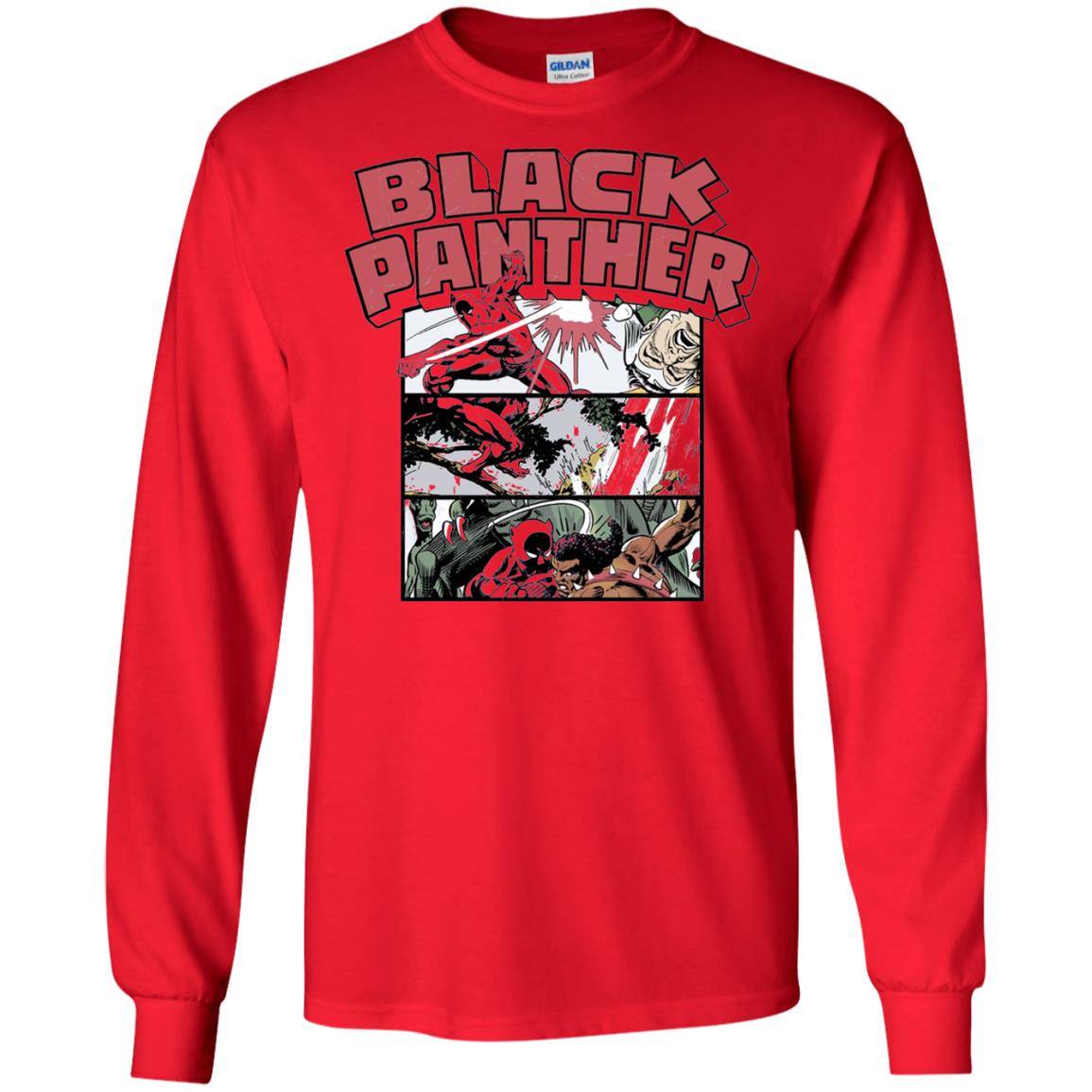 Black Panther Retro Comic Stacked Panel Art T-shirt Red