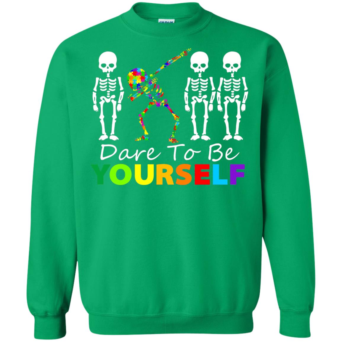 Skeleton Dabbing Dare To Be Yourself Autism Awareness Shirt Irish Green