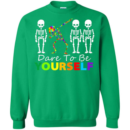 Skeleton Dabbing Dare To Be Yourself Autism Awareness Shirt Irish Green
