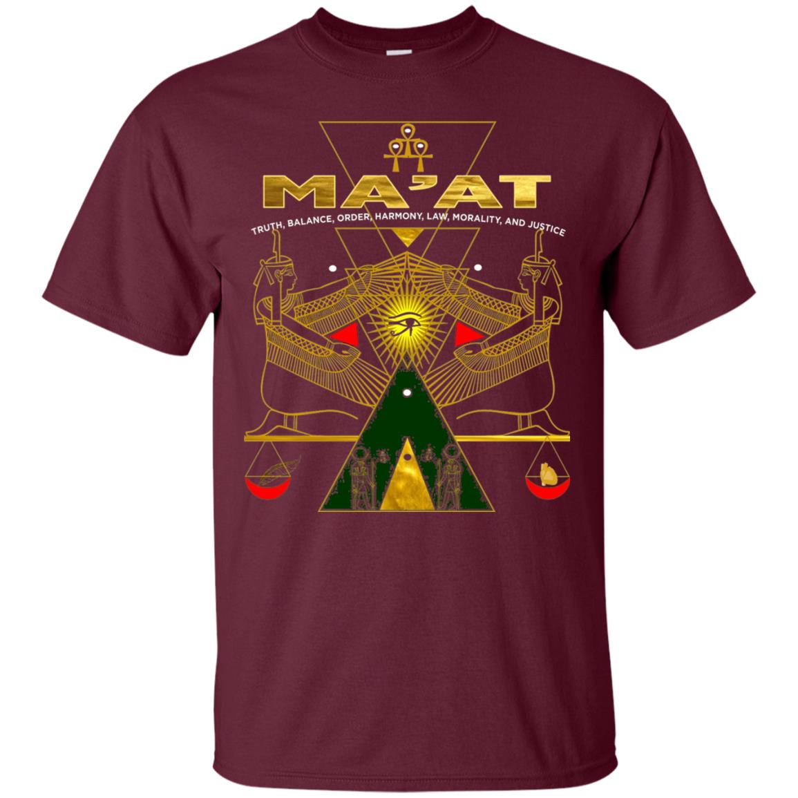 Sacred Kemetic Geometry Goddess Maat T-shirt Maroon