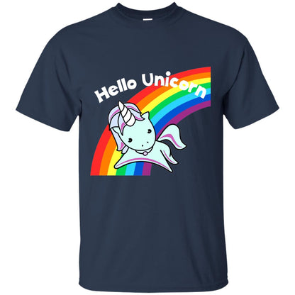 Pink Hello Unicorn Rainbow Unicorn Lover T-shirt Navy