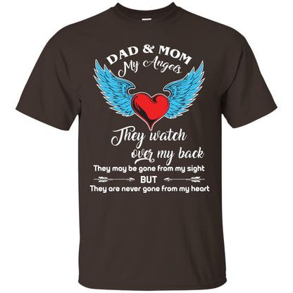 Dad And Mom My Angels They Watch Over My Back Family T-shirt Dark Chocolate
