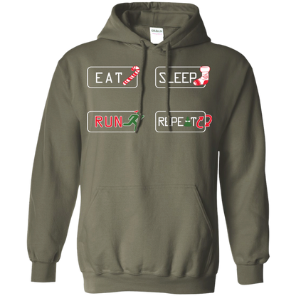 Christmas T-Shirt Eat Sleep Run Repeat Military Green