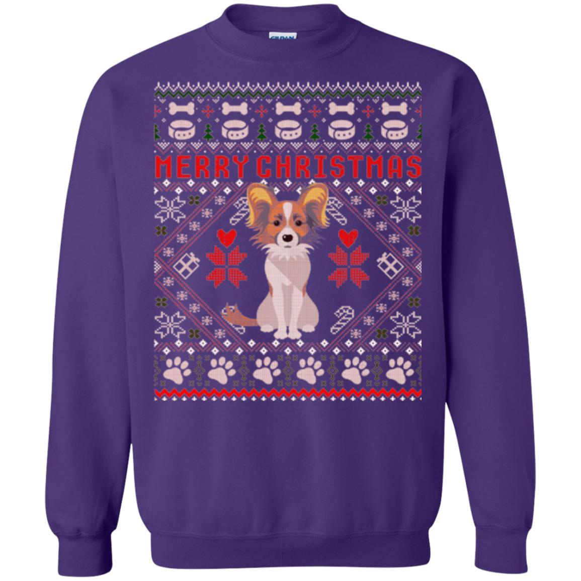 Dog Lover T-shirt Papillon Dog Merry Christmas Purple