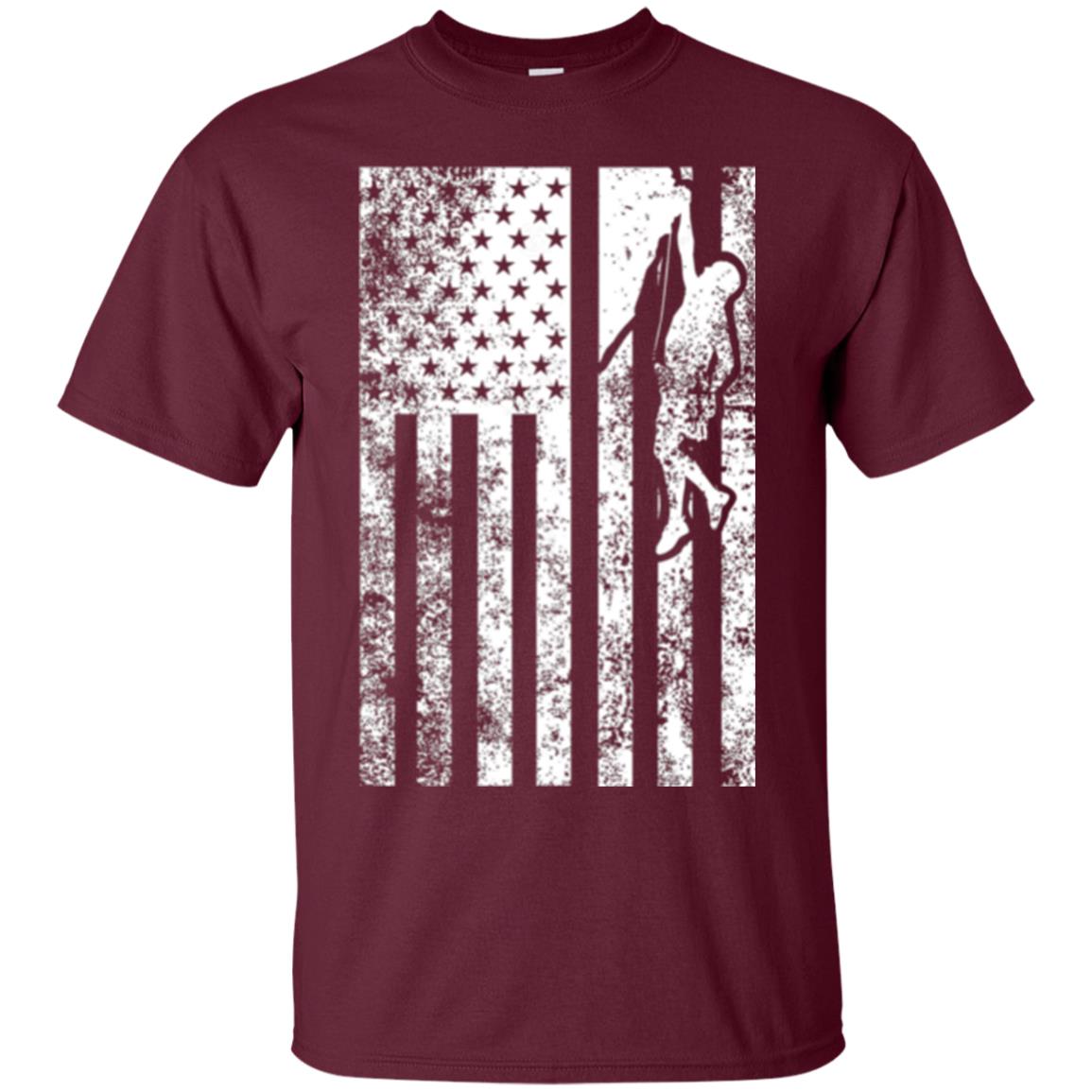 Rock Climbing T Shirt - Rock Climbing Flag Of United States T-shirt Maroon