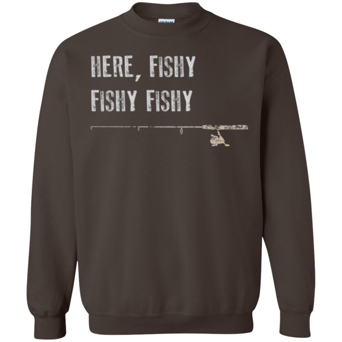 Fishing Lover T-shirt Here Fishy Fishy Dark Chocolate