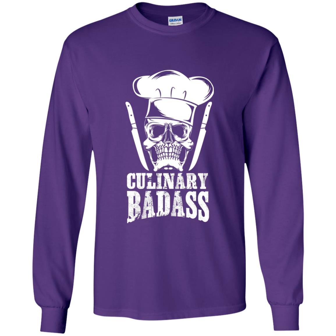 Culinary Badass Funny Chef Skull Knifes Cooking Tshirt Purple