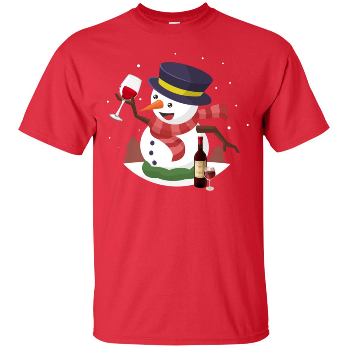 Snowman Cheer Up Wine Drinking Lovers Merry X-mas Gift Shirt Red