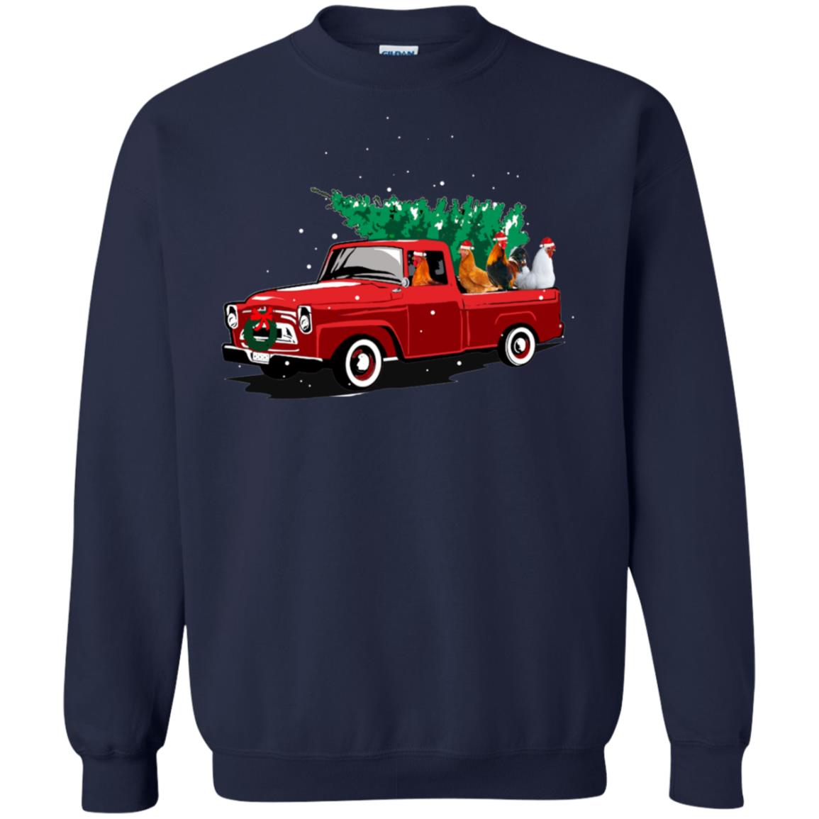 Chickens On Car Merry Christmas Gift Shirt For Mens Womens Navy
