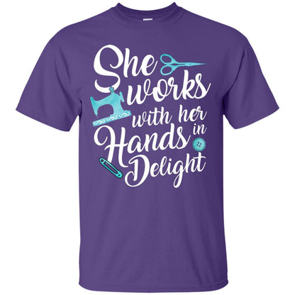She Works With Her Hands In Delight Sewing T-shirt Purple