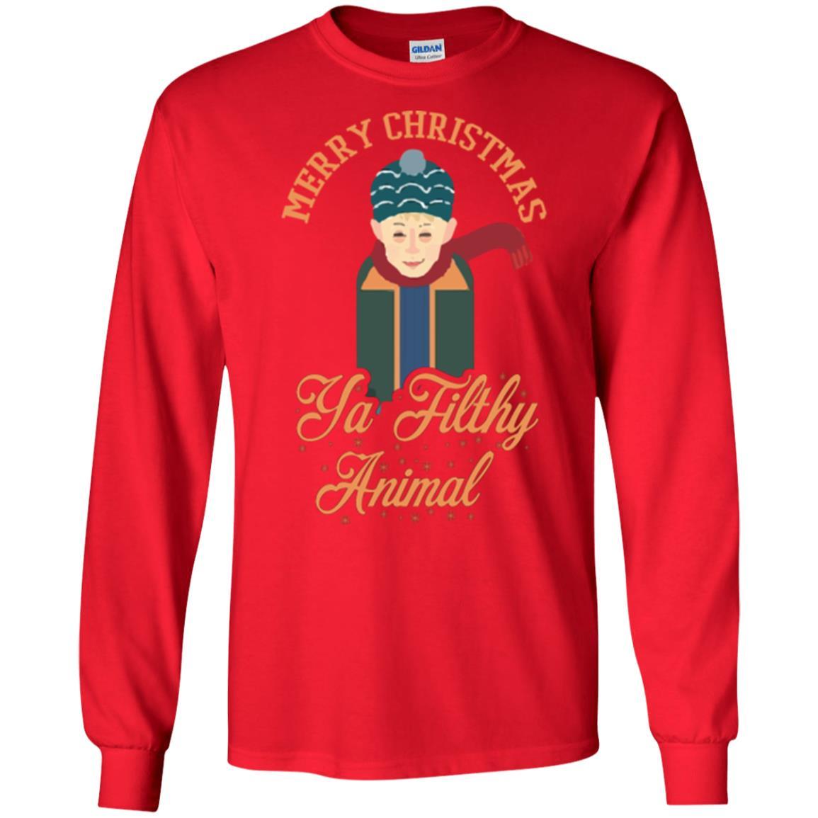 Christmas T-shirt Merry Christmas Ya Filthy Animal Red