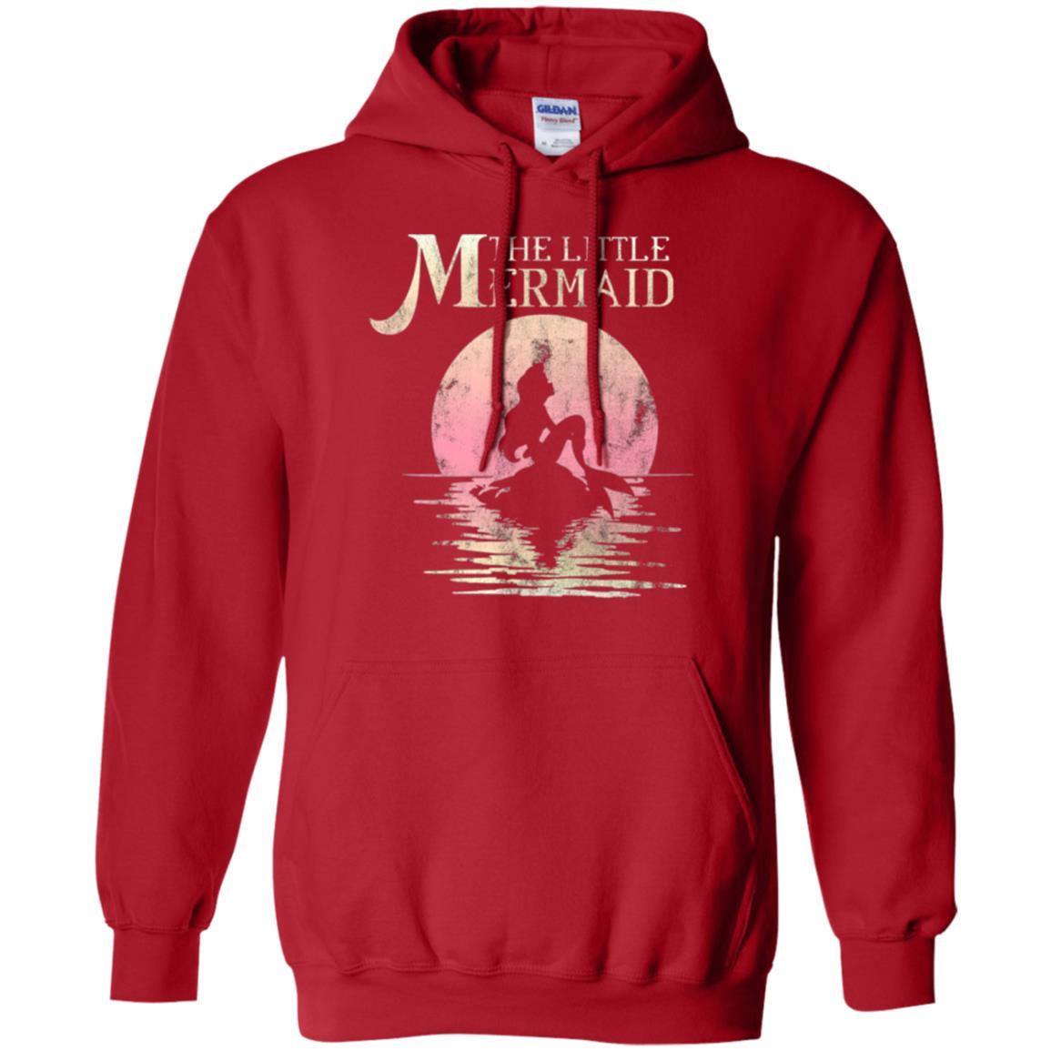 Cartoon T-shirt The Little Mermaid Ariel Rock Moon Silhouette Red