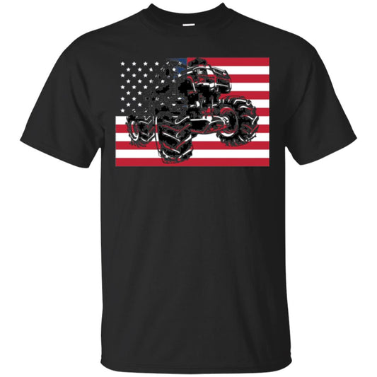 Trucking Lover T-shirt Usa Flag Big Monster Truck Black