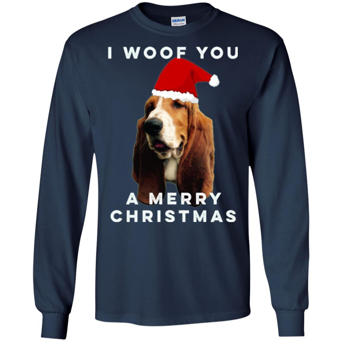 Basset Hound T-shirt I Woof You A Merry Christmas Navy