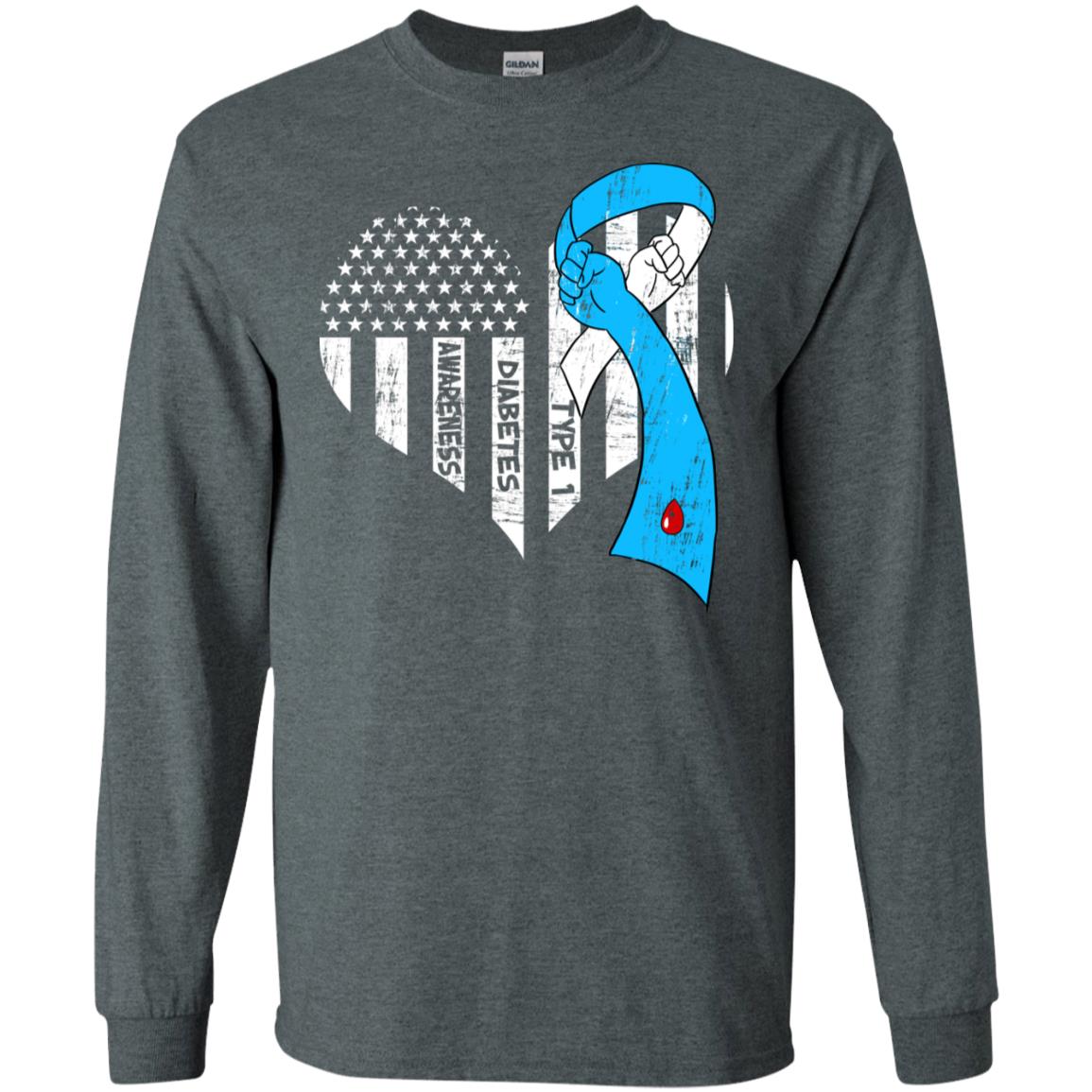 Diabetes Awareness Type 1 Ribbon Flag Shirt Dark Heather