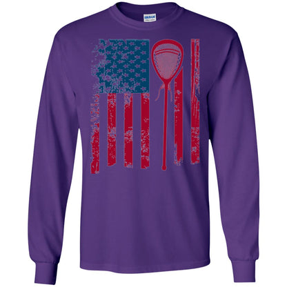 Lacrosse Player T-shirt Lacrosse American Flag Stick Purple