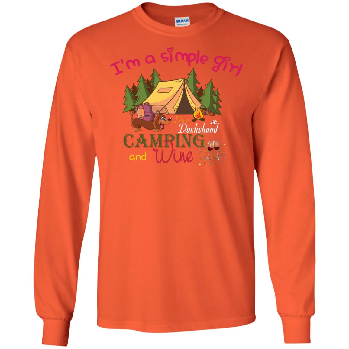 I’m A Simple Girl I Love Dachshund Camping And Wine Shirt Orange