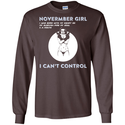November Girl I Was Born With My Heart T-shirt Dark Chocolate