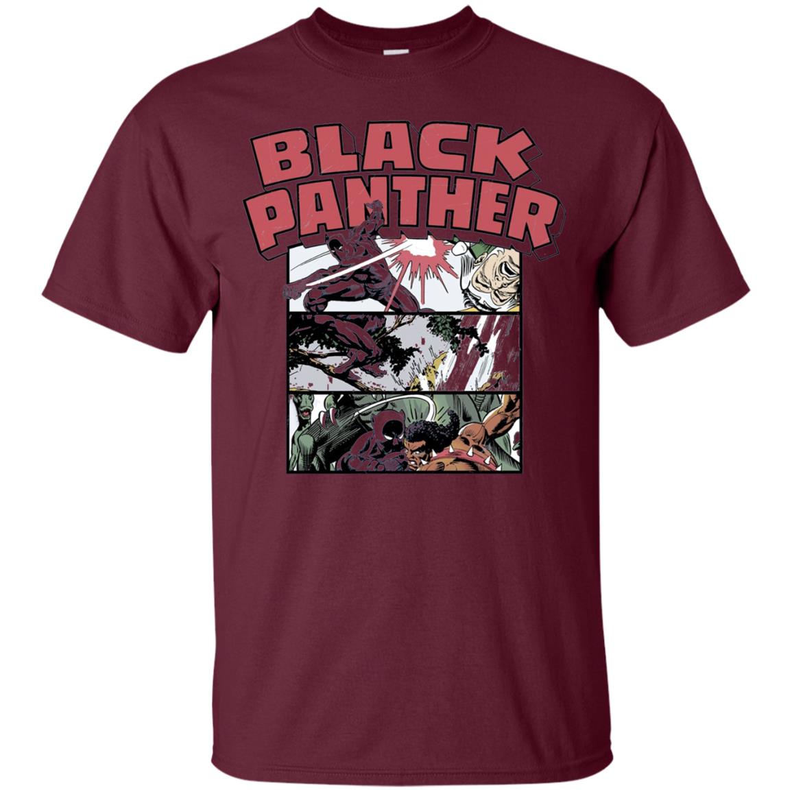 Black Panther Retro Comic Stacked Panel Art T-shirt Maroon