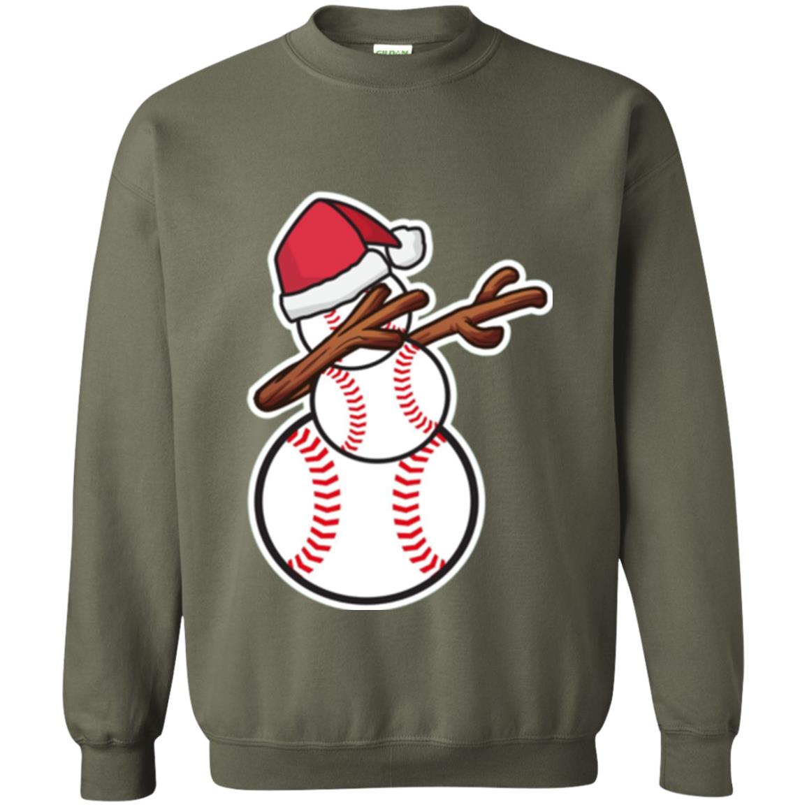 Christmas T-shirt Dabbing Snowman Baseball Military Green