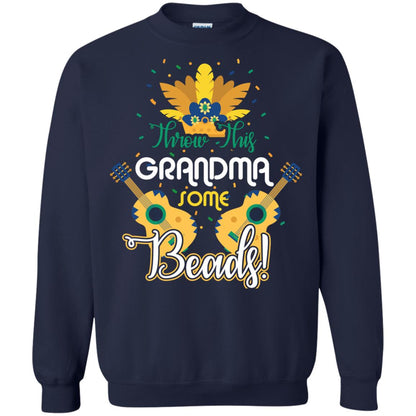 Mardi Gras T-shirt Throw This Grandma Some Beads Navy