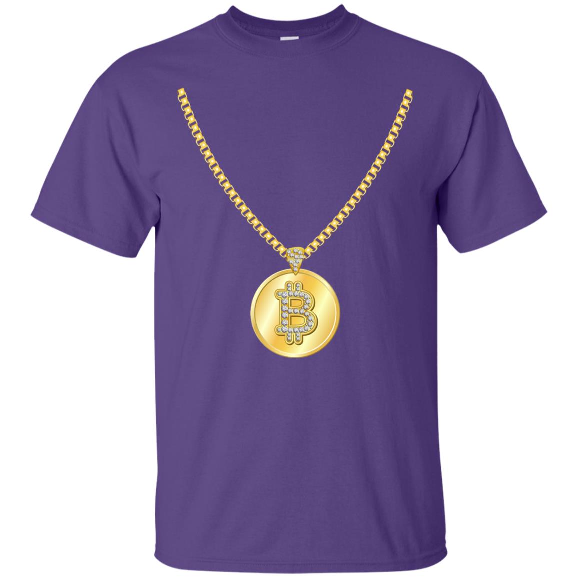 Funny Bitcoin T-shirt Gold Chain Cryptocurrency Necklace Purple