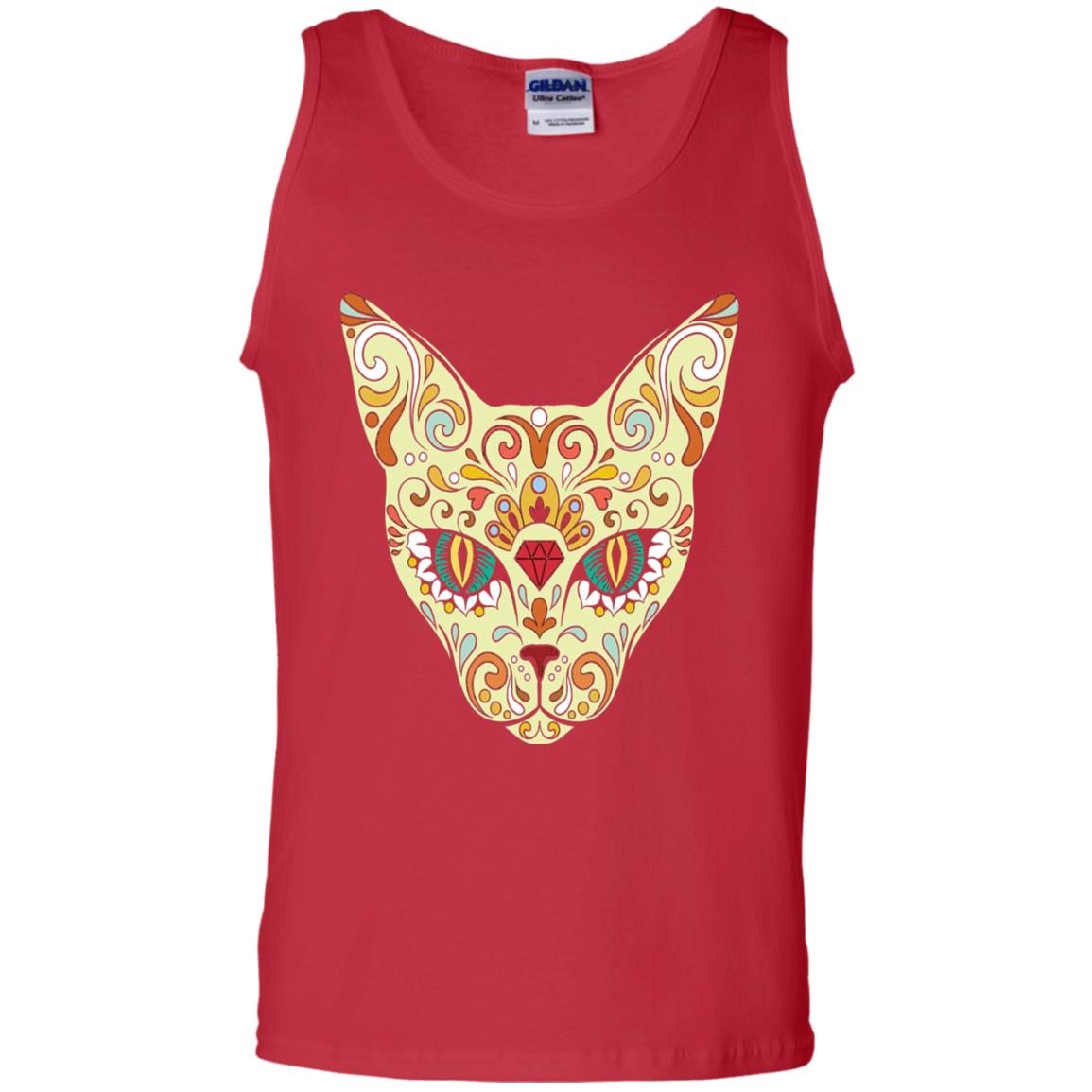 Cat Sugar Skull Design T-shirt Red