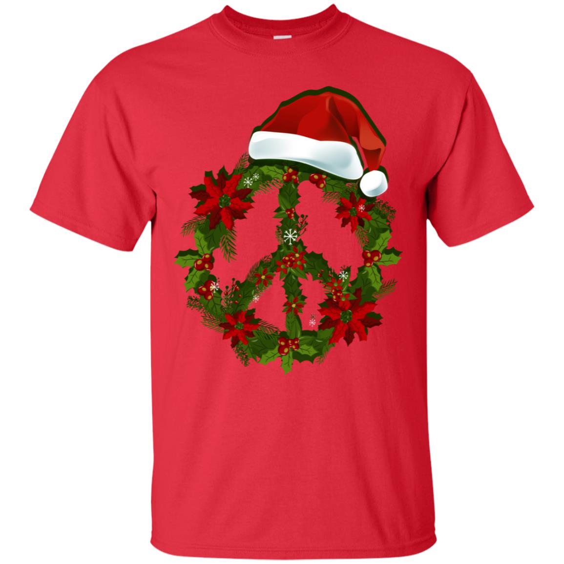 Peace Sign Christmas Wreath Gift Shirt For Men Women Kids Red
