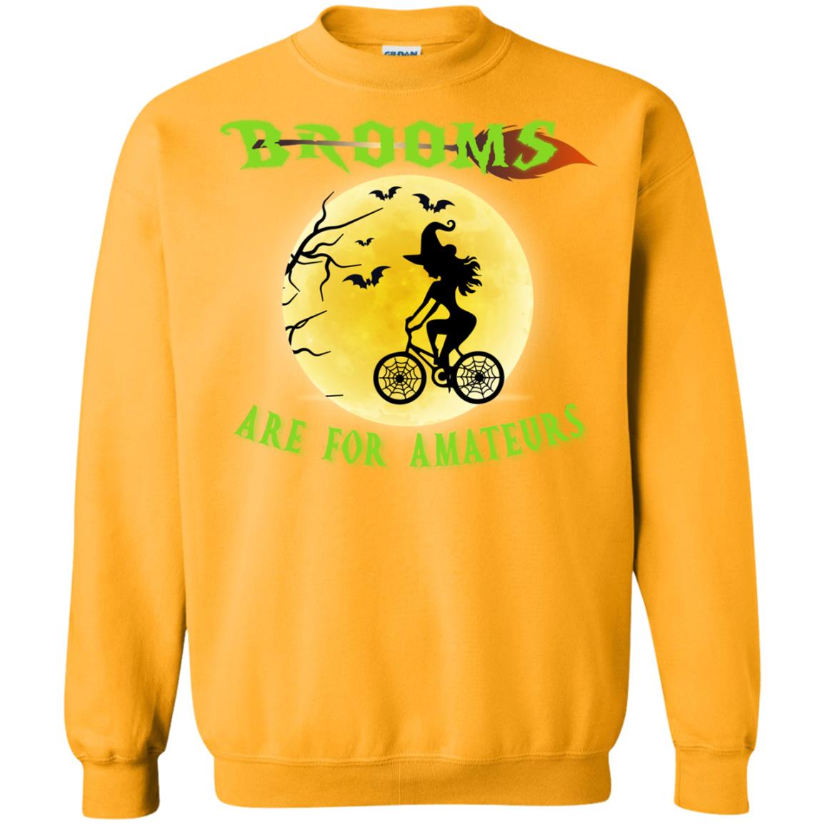 Brooms Are For Amateurs Witches Ride A Bicycle Funny Halloween Shirt Gold