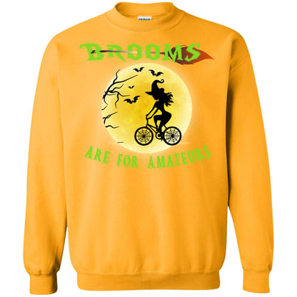 Brooms Are For Amateurs Witches Ride A Bicycle Funny Halloween Shirt Gold