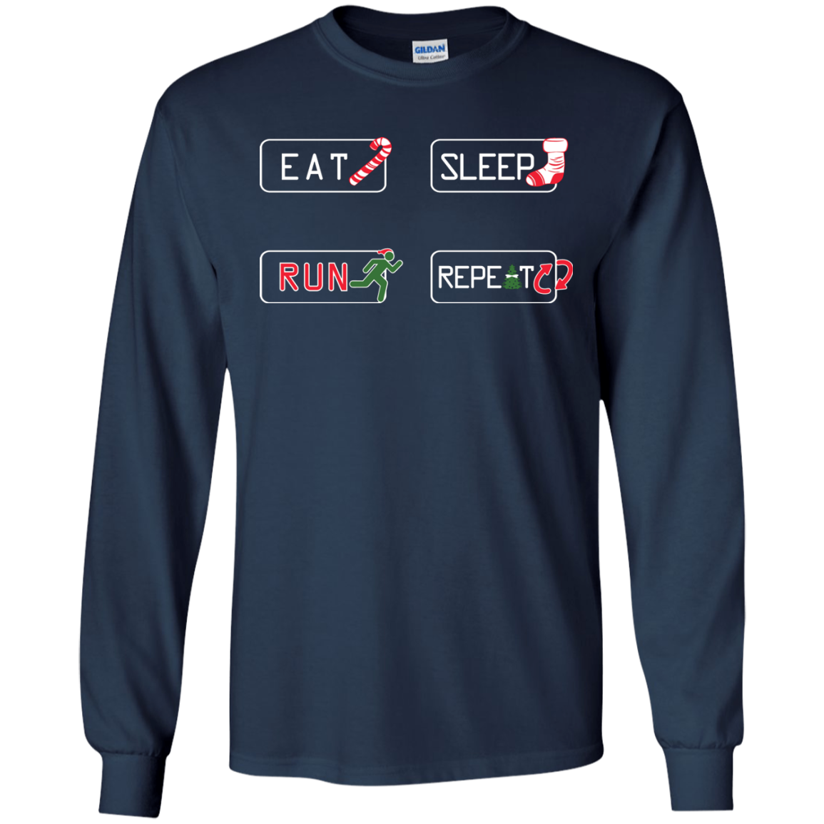 Christmas T-Shirt Eat Sleep Run Repeat Navy