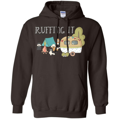 Ruffing It Camping With Dogs Camper T-shirt Dark Chocolate
